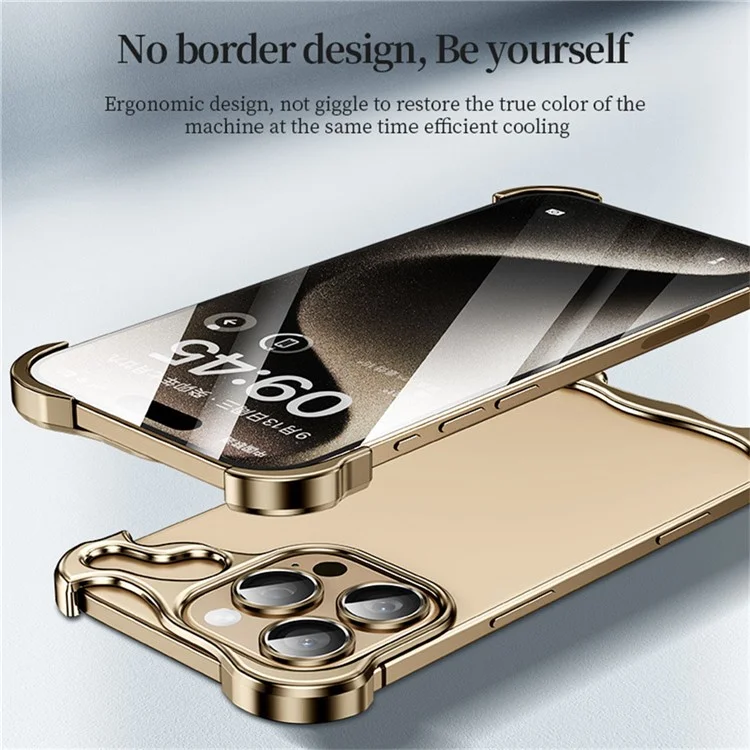 Für iPhone 16 Pro Bumper Case Metallrahmenloser stoßfester Schutzumschlag mit Kameralinsenprotektoren - Gold