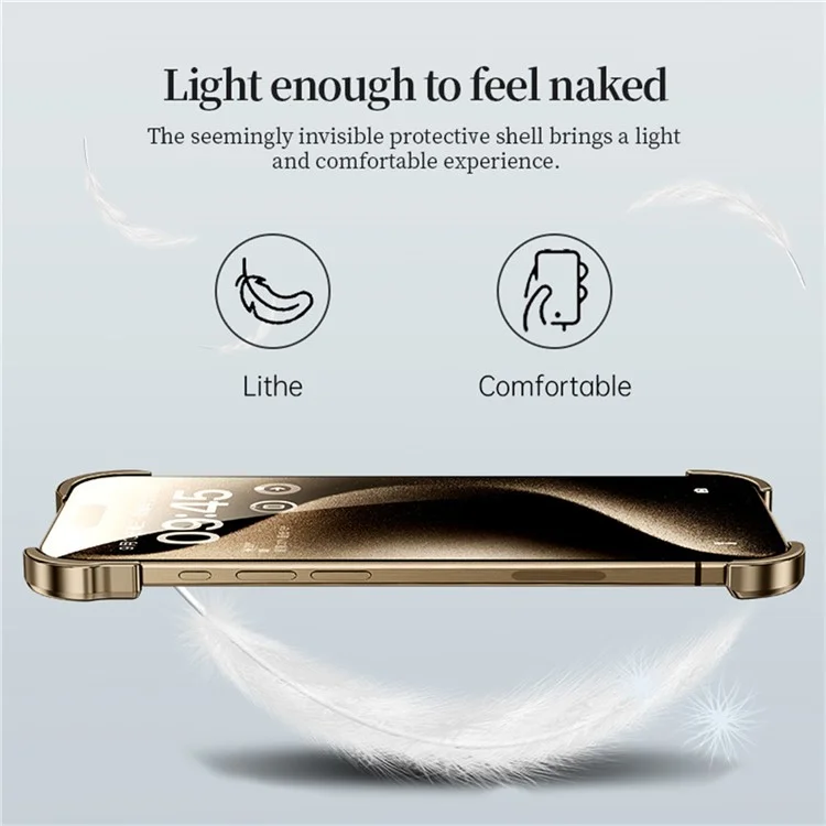 Für iPhone 16 Pro Bumper Case Metallrahmenloser stoßfester Schutzumschlag mit Kameralinsenprotektoren - Gold
