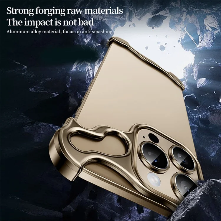 Für iPhone 16 Pro Bumper Case Metallrahmenloser stoßfester Schutzumschlag mit Kameralinsenprotektoren - Gold