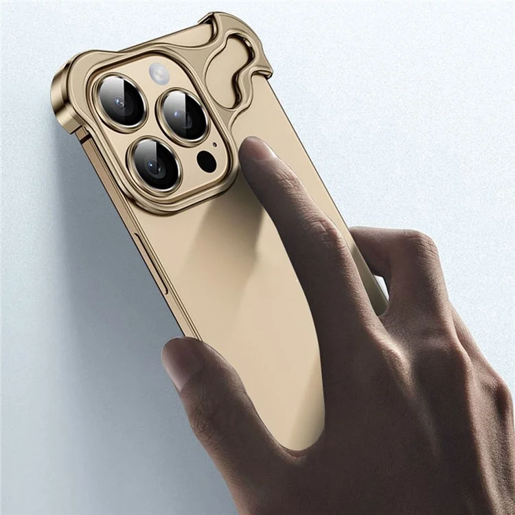 Für iPhone 16 Pro Bumper Case Metallrahmenloser stoßfester Schutzumschlag mit Kameralinsenprotektoren - Gold