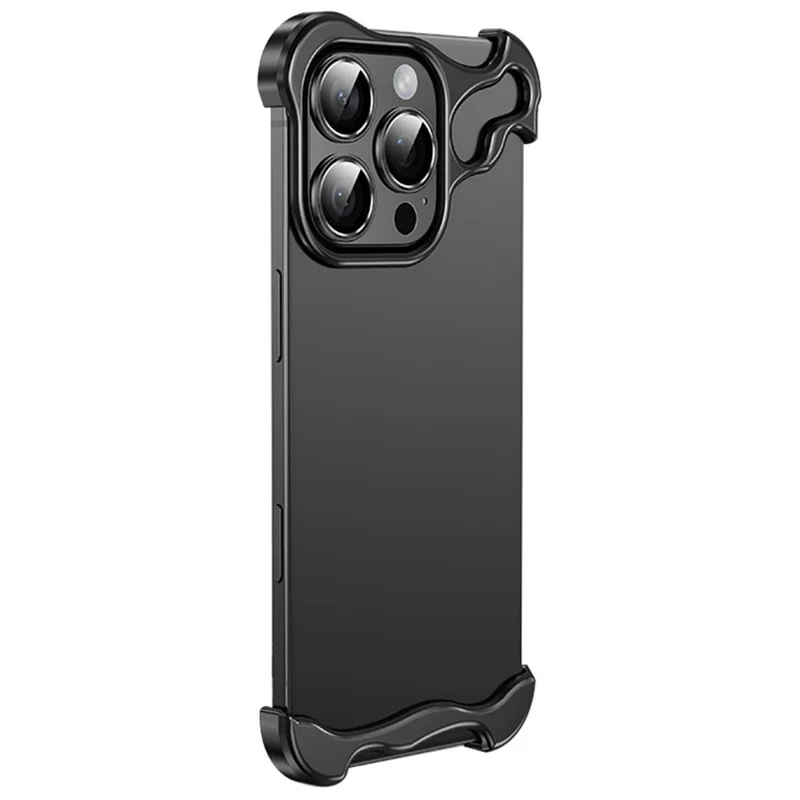 For iPhone 16 Pro Bumper Case Metal Frameless Shockproof Cover with Camera Lens Protector - Black