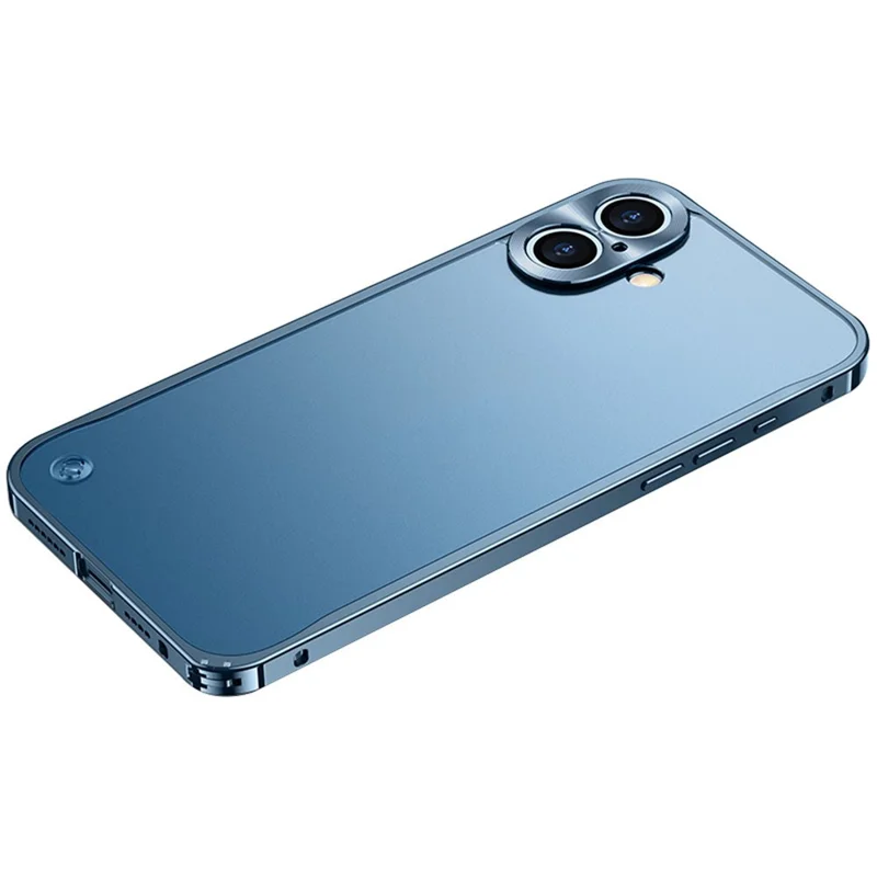 For iPhone 16 Plus Metal Clear Case Safety Lock Matte Anti-Fingerprint Back Cover - Blue