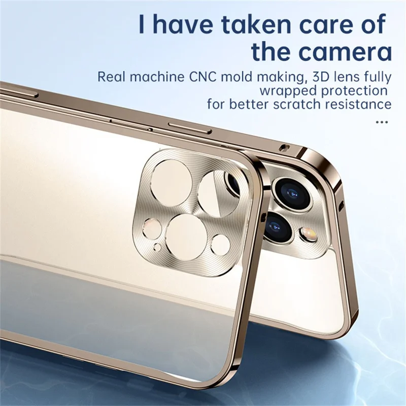 For iPhone 16 Pro Metal Clear Case Safety Lock Matte Anti-Fingerprint Back Cover - Silver