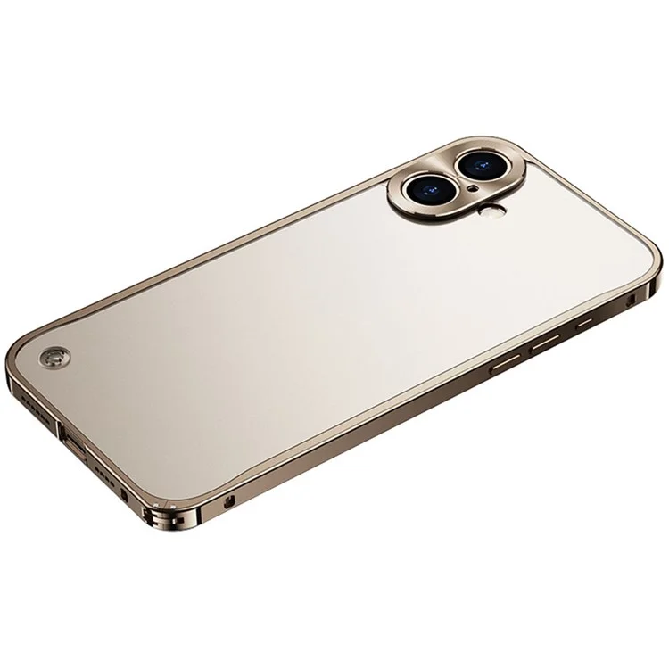 For iPhone 16 Metal Clear Case Safety Lock Matte Anti-Fingerprint Back Cover - Gold