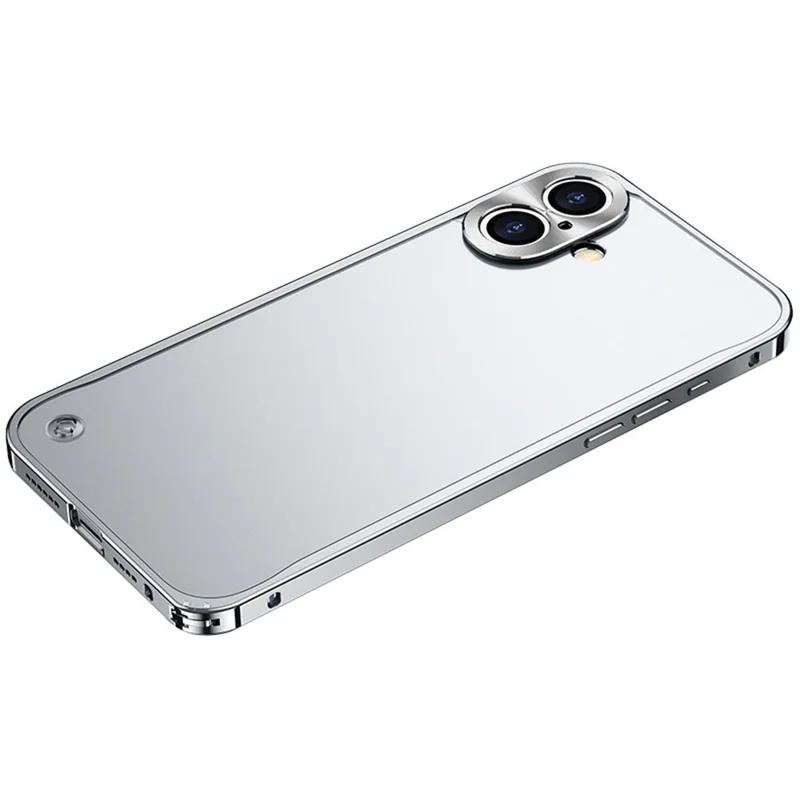 For iPhone 16 Metal Clear Case Safety Lock Matte Anti-Fingerprint Back Cover - Silver