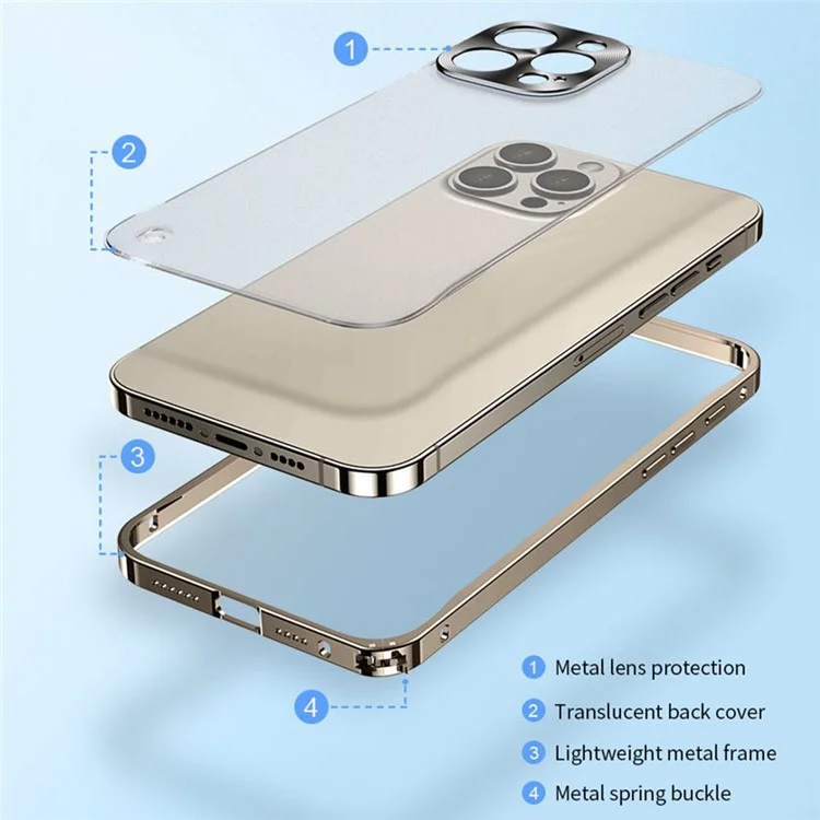 Für Das Iphone 16 Pro Max Metal Clear Case Safety Lock Matte Anti-fingerabdruck Rückdeckabdeckung - Gold