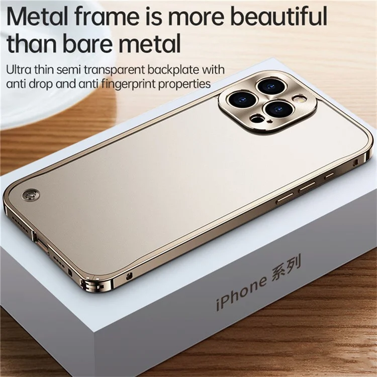 Für Das Iphone 16 Pro Max Metal Clear Case Safety Lock Matte Anti-fingerabdruck Rückdeckabdeckung - Gold