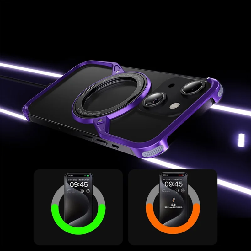 For iPhone 14 Bumper Phone Case Rotary Ring Kickstand Aluminium Alloy S-Shape Magnetic Cover - Grey