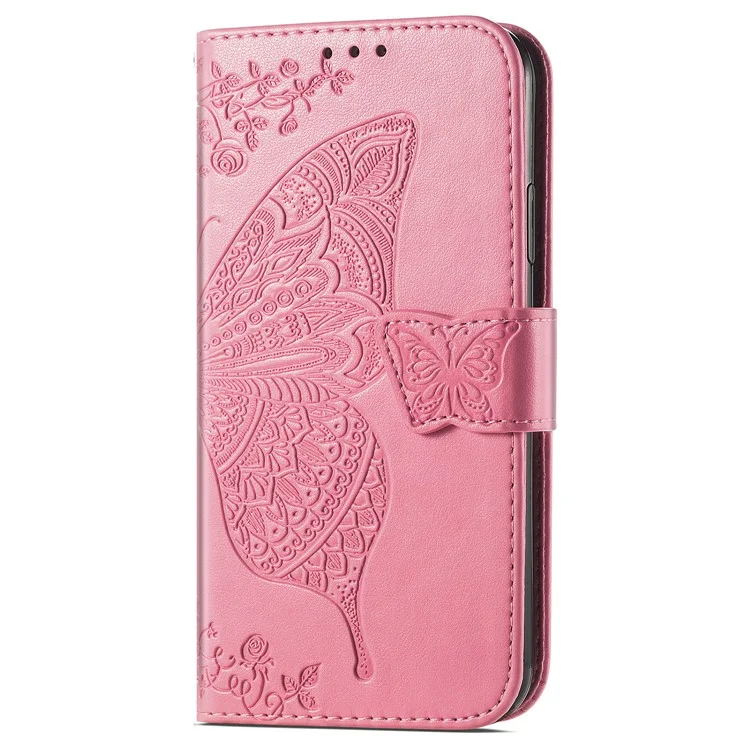 For Motorola Moto G Play (2024) 4G Case PU Leather Wallet Phone Cover Butterfly Pattern - Pink