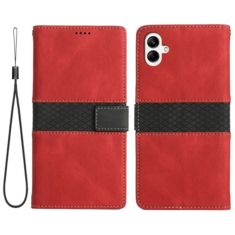 Para Samsung Galaxy A06 Case de Cuero Grid Empalmante de la Billetera de la Billetera de la Billetera - Rojo