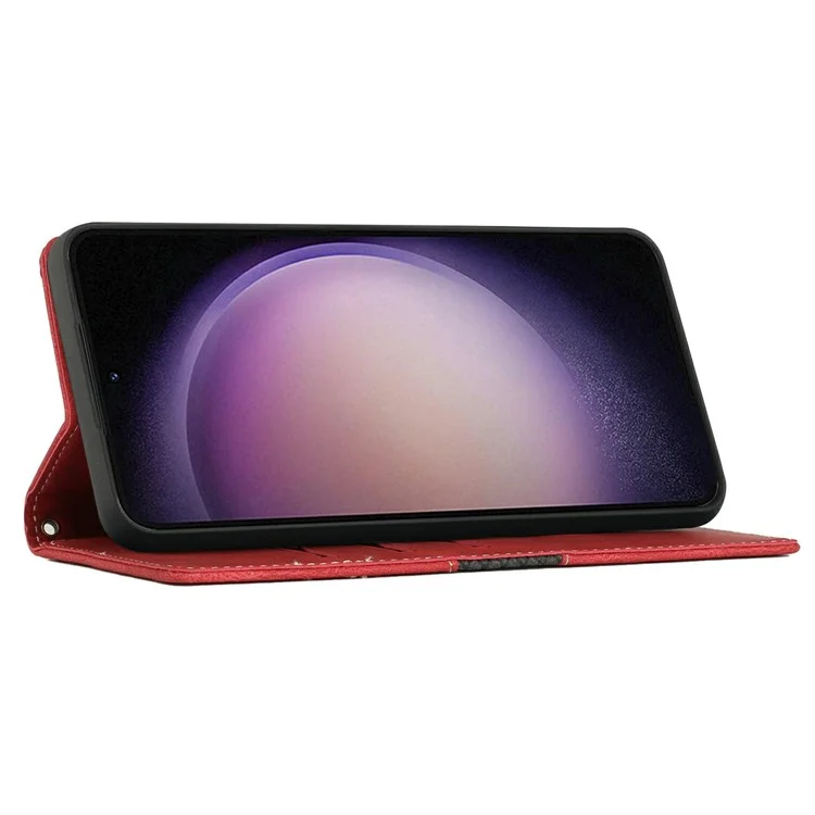 Para Samsung Galaxy A06 Case de Cuero Grid Empalmante de la Billetera de la Billetera de la Billetera - Rojo