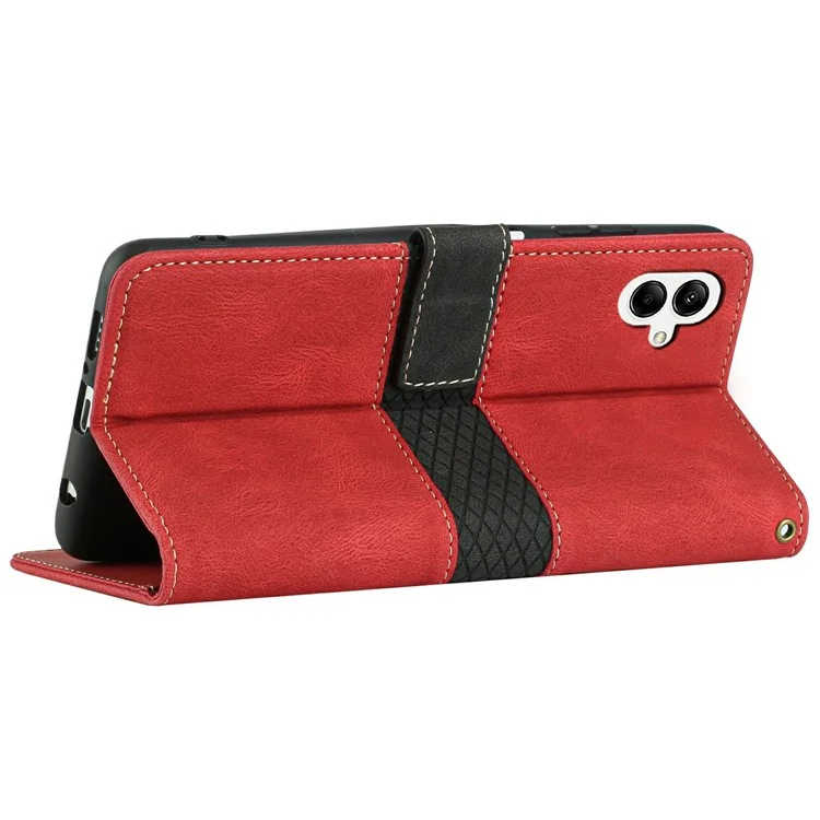Para Samsung Galaxy A06 Case de Cuero Grid Empalmante de la Billetera de la Billetera de la Billetera - Rojo