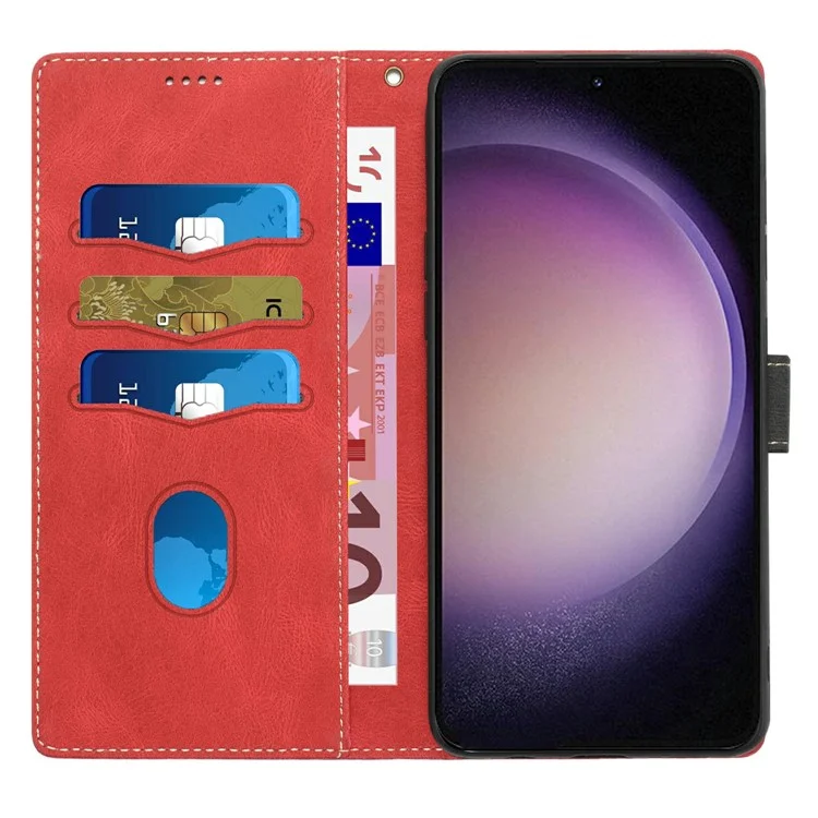 Para Samsung Galaxy A06 Case de Cuero Grid Empalmante de la Billetera de la Billetera de la Billetera - Rojo
