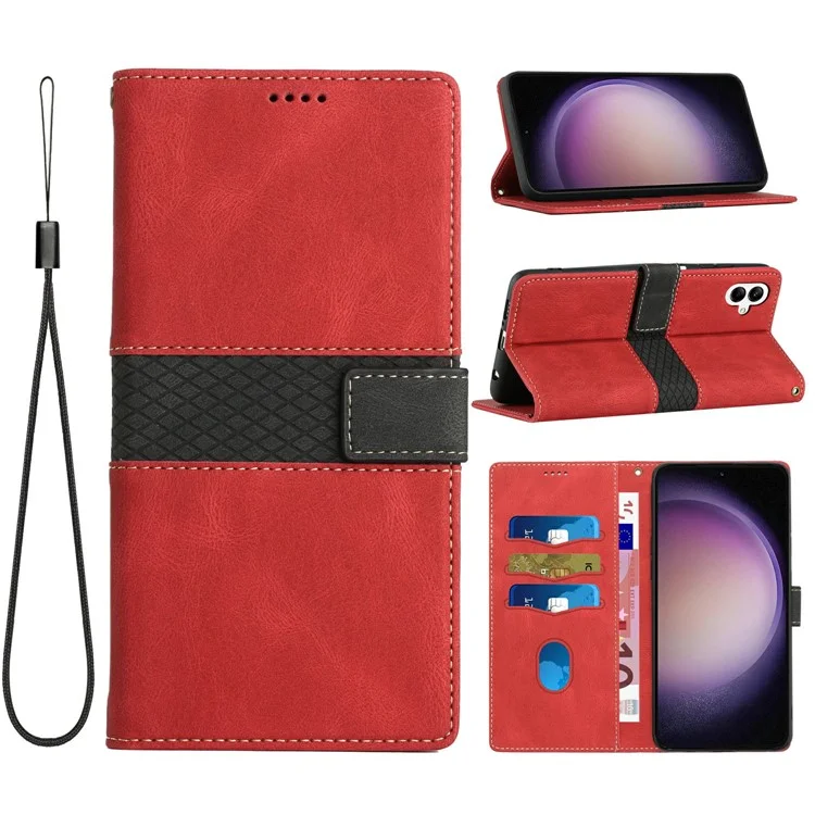 Para Samsung Galaxy A06 Case de Cuero Grid Empalmante de la Billetera de la Billetera de la Billetera - Rojo