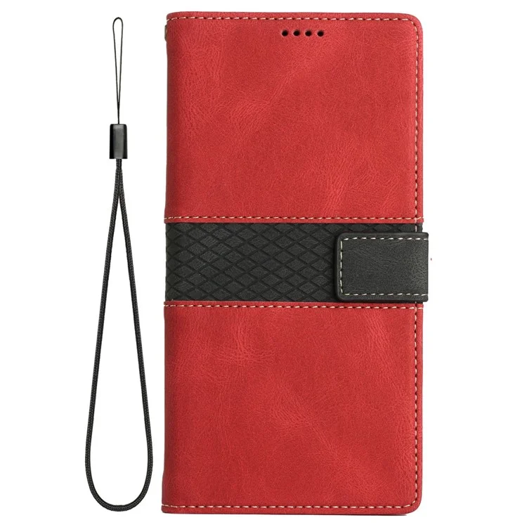Para Samsung Galaxy A06 Case de Cuero Grid Empalmante de la Billetera de la Billetera de la Billetera - Rojo