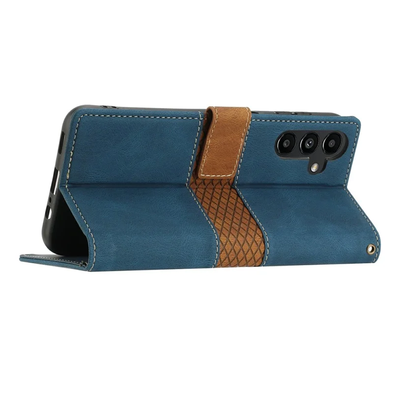 For Samsung Galaxy A16 5G / A16 4G Leather Case Grid Splicing Stand Wallet Phone Cover - Blue