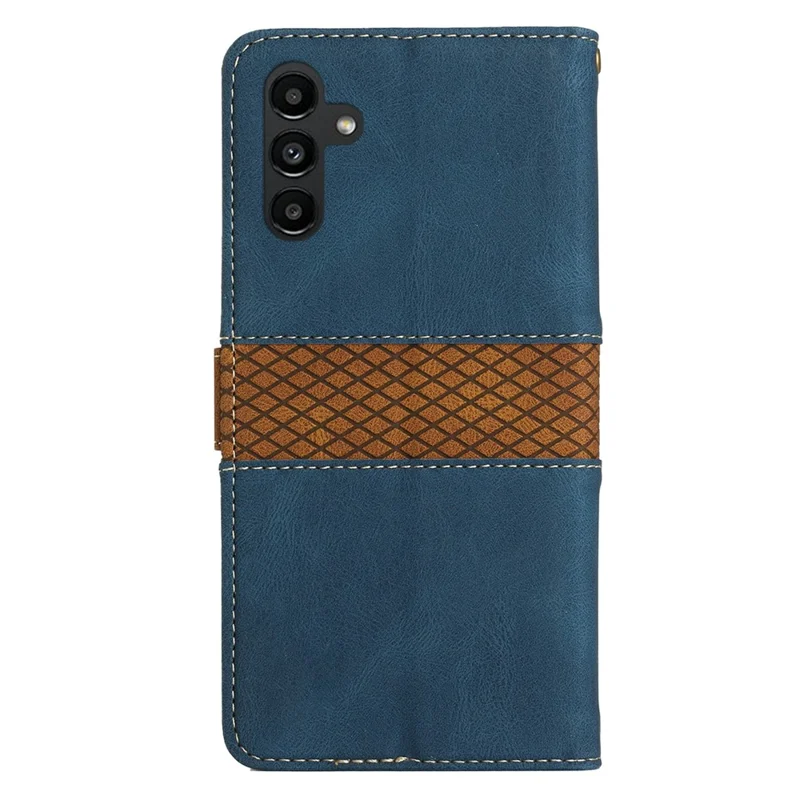 For Samsung Galaxy A16 5G / A16 4G Leather Case Grid Splicing Stand Wallet Phone Cover - Blue