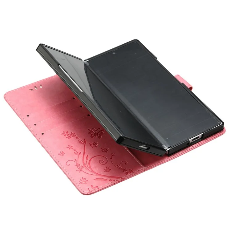 For Samsung Galaxy Z Fold6 5G Leather Wallet Case Butterfly Flower Imprinted Phone Cover with Strap - Pink