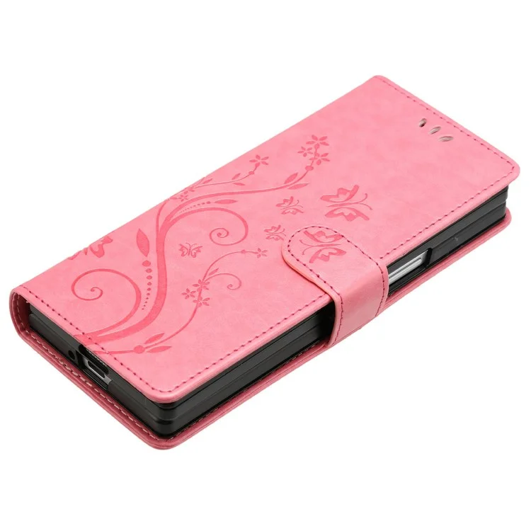 For Samsung Galaxy Z Fold6 5G Leather Wallet Case Butterfly Flower Imprinted Phone Cover with Strap - Pink