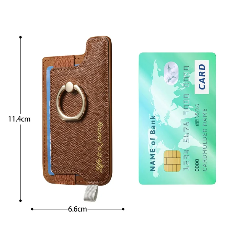 MC-W13 Magnetic Card Holder Ring Kickstand Leather Card Bag Sleeve Pouch - Black