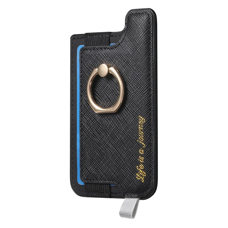 MC-W13 Magnetic Card Holder Ring Kickstand Leather Card Bag Sleeve Pouch - Black