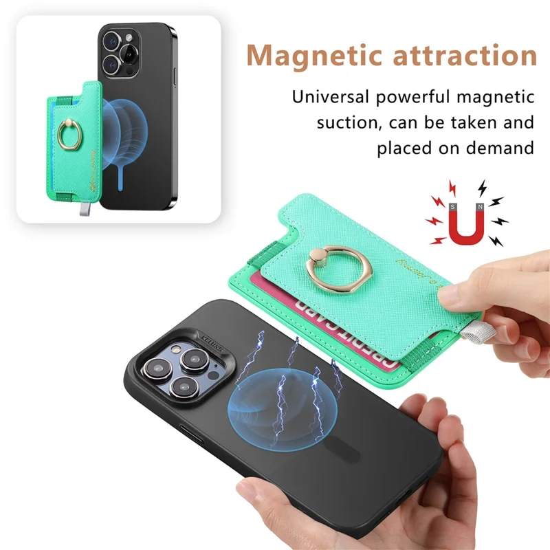 MC-W13 Magnetiskt kortfodral med ringfot, läder, grönt