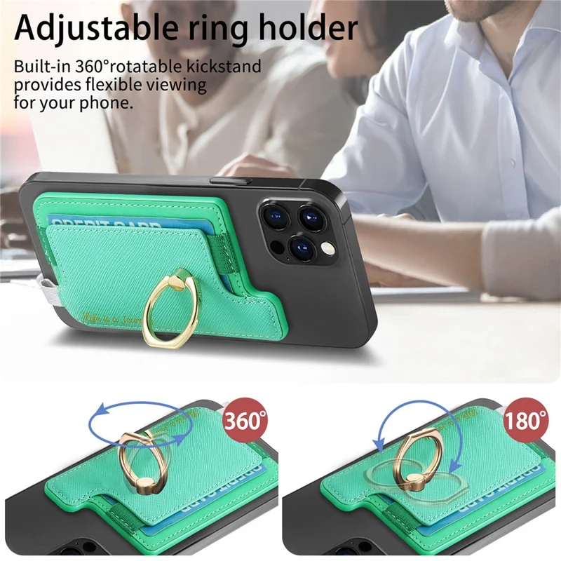 MC-W13 Magnetiskt kortfodral med ringfot, läder, grönt