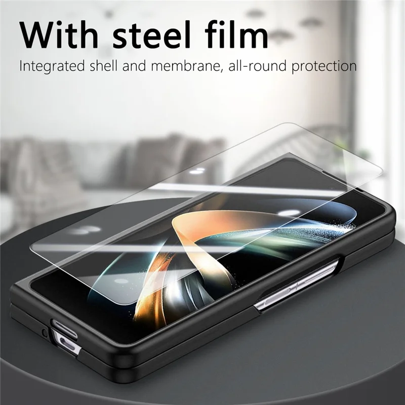 Para Samsung Galaxy Z Fold4 5G Magnetic Case Leather+TPU Phone Cover With Screen Film - Negro