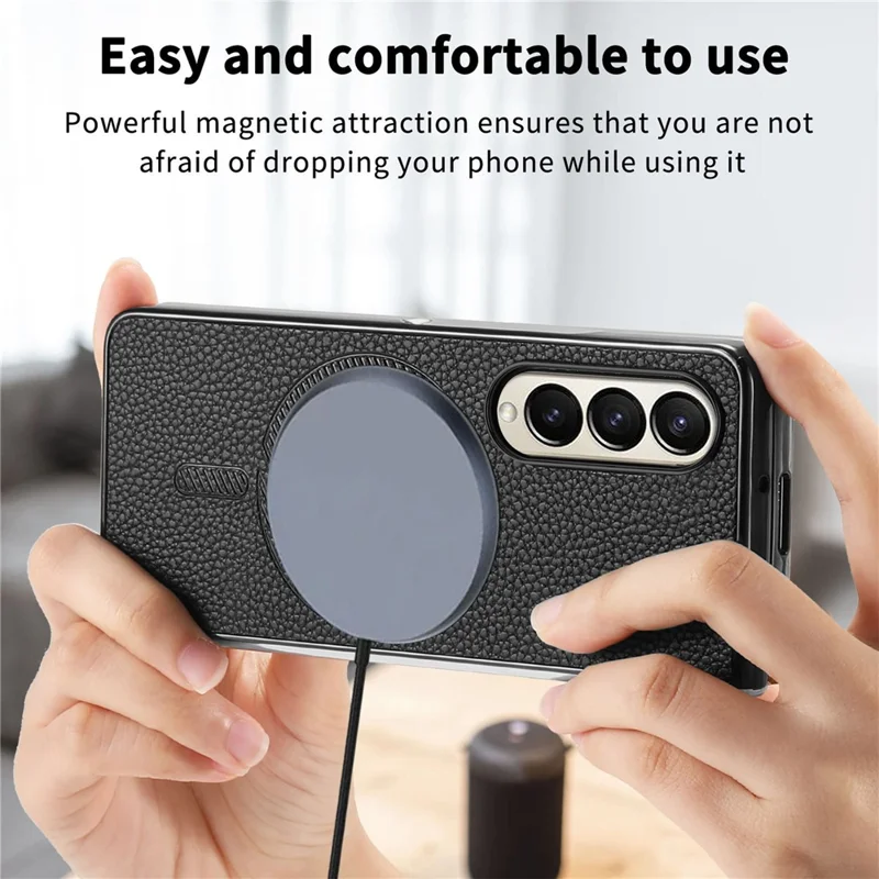 Para Samsung Galaxy Z Fold4 5G Magnetic Case Leather+TPU Phone Cover With Screen Film - Negro