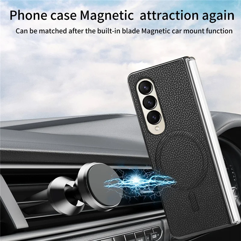 Para Samsung Galaxy Z Fold4 5G Magnetic Case Leather+TPU Phone Cover With Screen Film - Negro