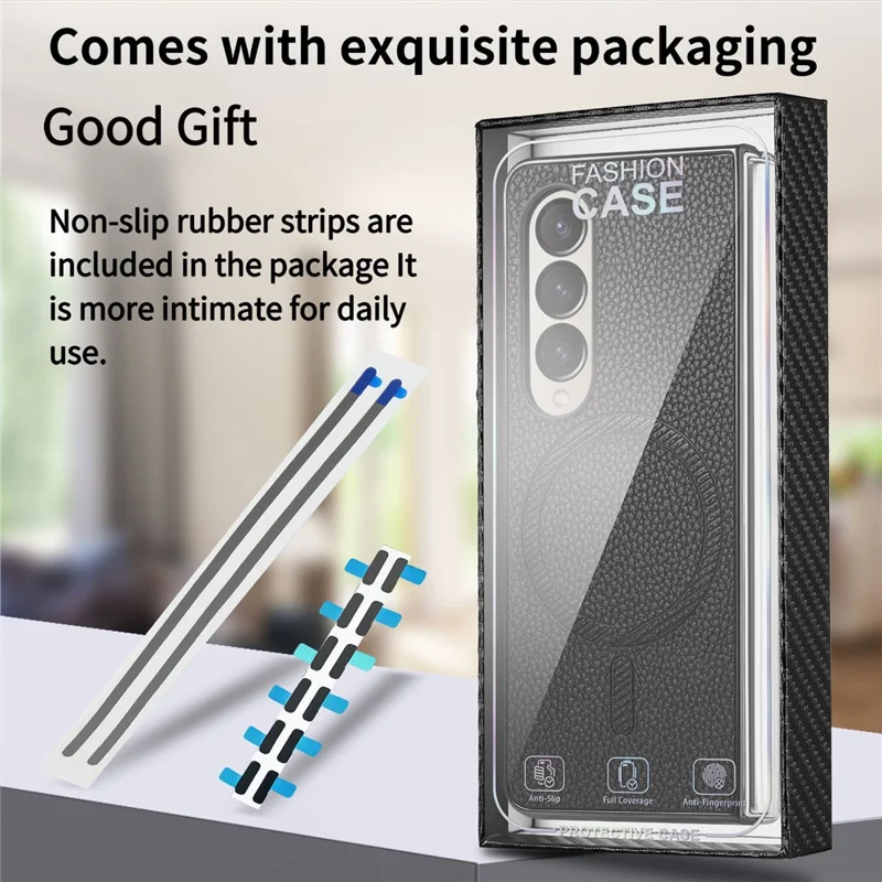 Para Samsung Galaxy Z Fold4 5G Magnetic Case Leather+TPU Phone Cover With Screen Film - Negro