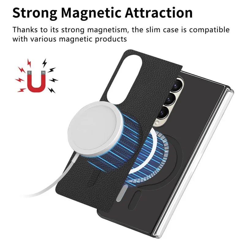 Para Samsung Galaxy Z Fold4 5G Magnetic Case Leather+TPU Phone Cover With Screen Film - Negro