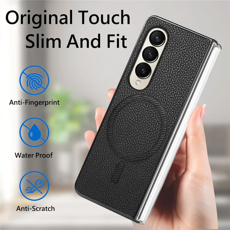 Para Samsung Galaxy Z Fold4 5G Magnetic Case Leather+TPU Phone Cover With Screen Film - Negro