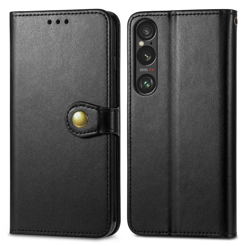 For Sony Xperia 1 VI Case Wallet Leather Phone Cover with Magnetic Round Buckle - Black