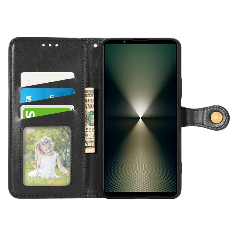 For Sony Xperia 1 VI Case Wallet Leather Phone Cover with Magnetic Round Buckle - Black