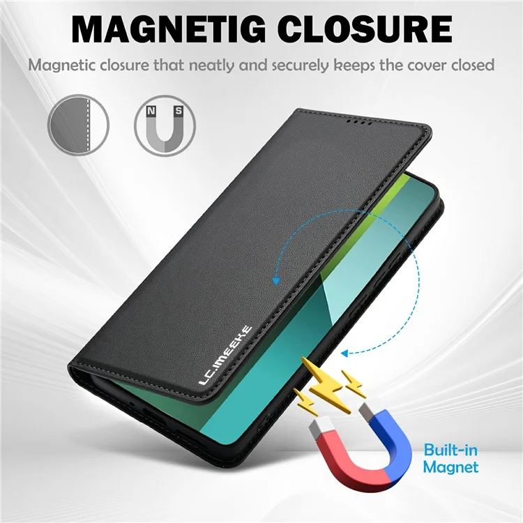 LC.IMEEKE L1 Series para Xiaomi Poco M6 Pro 4G / Redmi Note 13 Pro 4G Funda de Piel de PU Tipo Cartera con Soporte - Negro