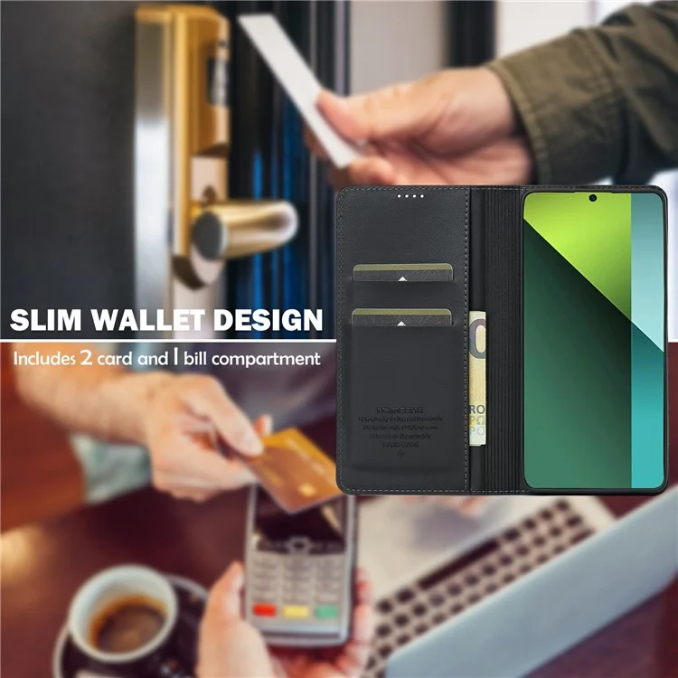 LC.IMEEKE L1 Series para Xiaomi Poco M6 Pro 4G / Redmi Note 13 Pro 4G Funda de Piel de PU Tipo Cartera con Soporte - Negro