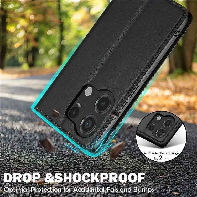 LC.IMEEKE L1 Series para Xiaomi Poco M6 Pro 4G / Redmi Note 13 Pro 4G Funda de Piel de PU Tipo Cartera con Soporte - Negro