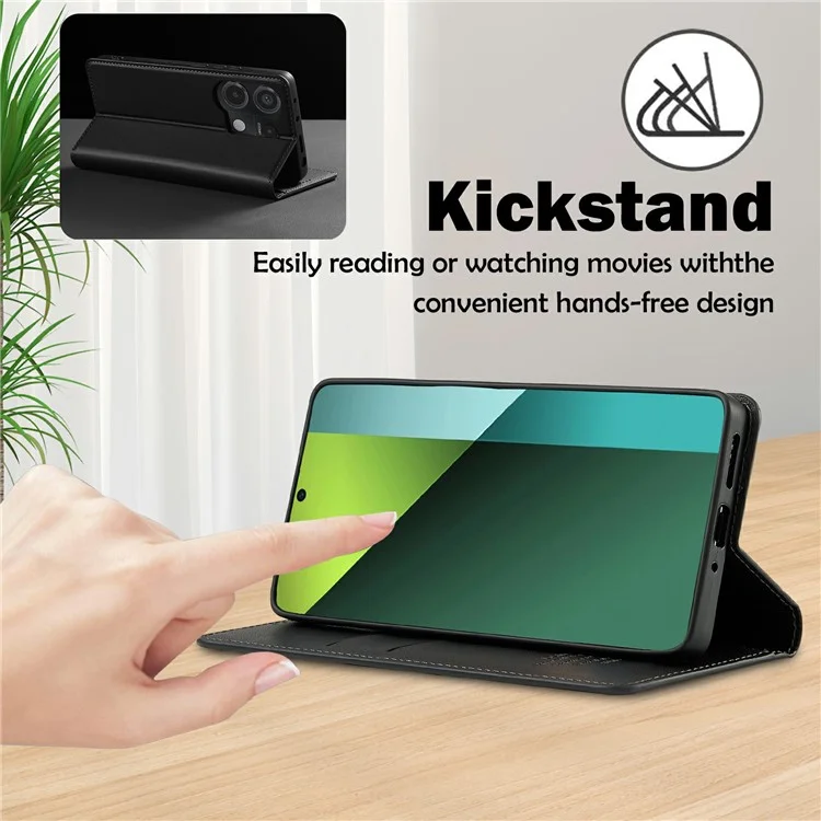 LC.IMEEKE L1 Series para Xiaomi Poco M6 Pro 4G / Redmi Note 13 Pro 4G Funda de Piel de PU Tipo Cartera con Soporte - Negro