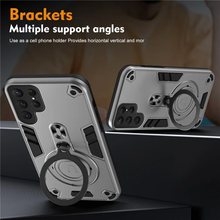 Para Samsung Galaxy S24 Ultra Case Rotatable Kickstand PC+TPU Drop Protection Cover Phone - Plata