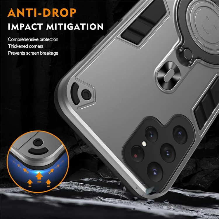 Para Samsung Galaxy S24 Ultra Case Rotatable Kickstand PC+TPU Drop Protection Cover Phone - Plata