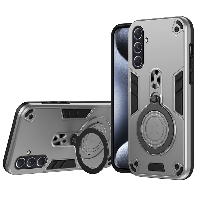 For Samsung Galaxy A55 5G Case Rotatable Kickstand PC+TPU Drop Protection Phone Cover - Silver