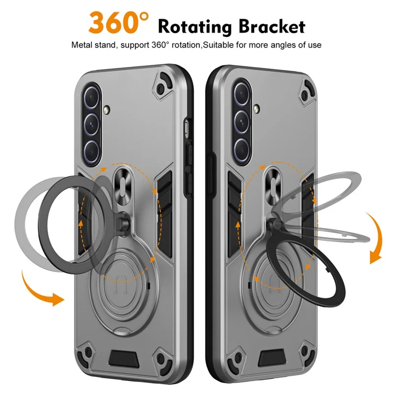 For Samsung Galaxy A55 5G Case Rotatable Kickstand PC+TPU Drop Protection Phone Cover - Silver