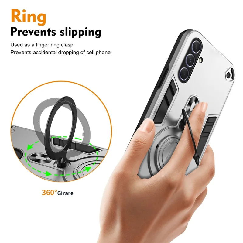 For Samsung Galaxy A55 5G Case Rotatable Kickstand PC+TPU Drop Protection Phone Cover - Silver