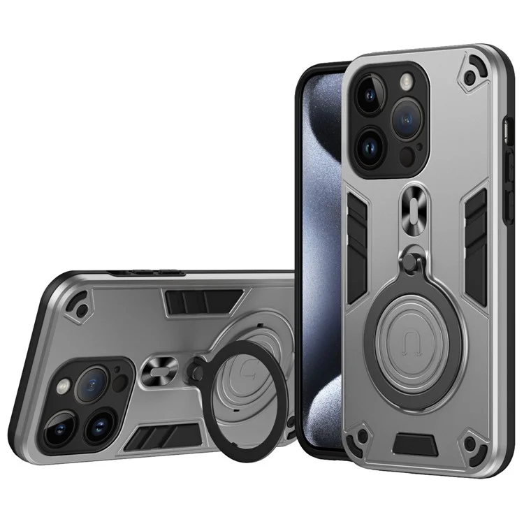 Para Iphone 14 Pro Case Rotable Kickstand PC+TPU Drop Protection Cover Phone - Plata
