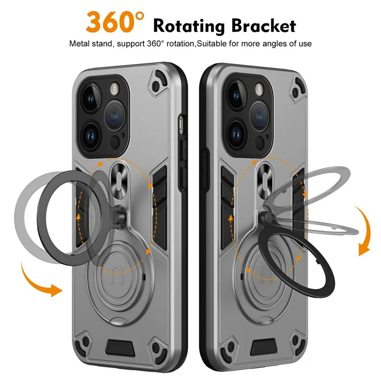 Para Iphone 14 Pro Case Rotable Kickstand PC+TPU Drop Protection Cover Phone - Plata