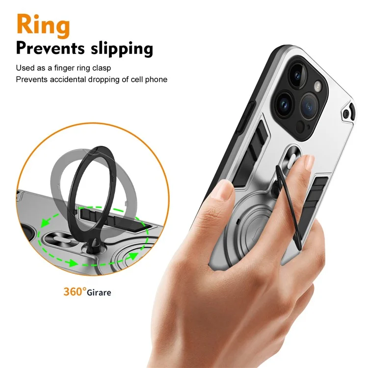 Para Iphone 14 Pro Case Rotable Kickstand PC+TPU Drop Protection Cover Phone - Plata