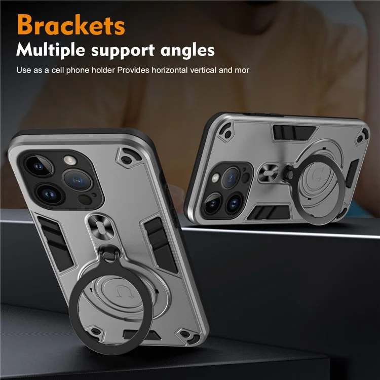 Para Iphone 14 Pro Case Rotable Kickstand PC+TPU Drop Protection Cover Phone - Plata