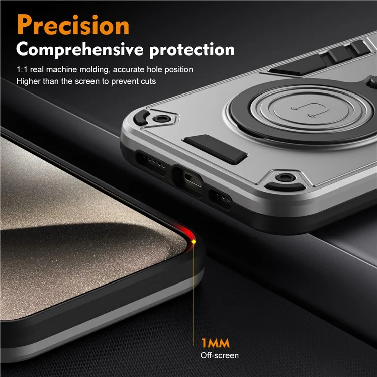 Para Iphone 14 Pro Case Rotable Kickstand PC+TPU Drop Protection Cover Phone - Plata