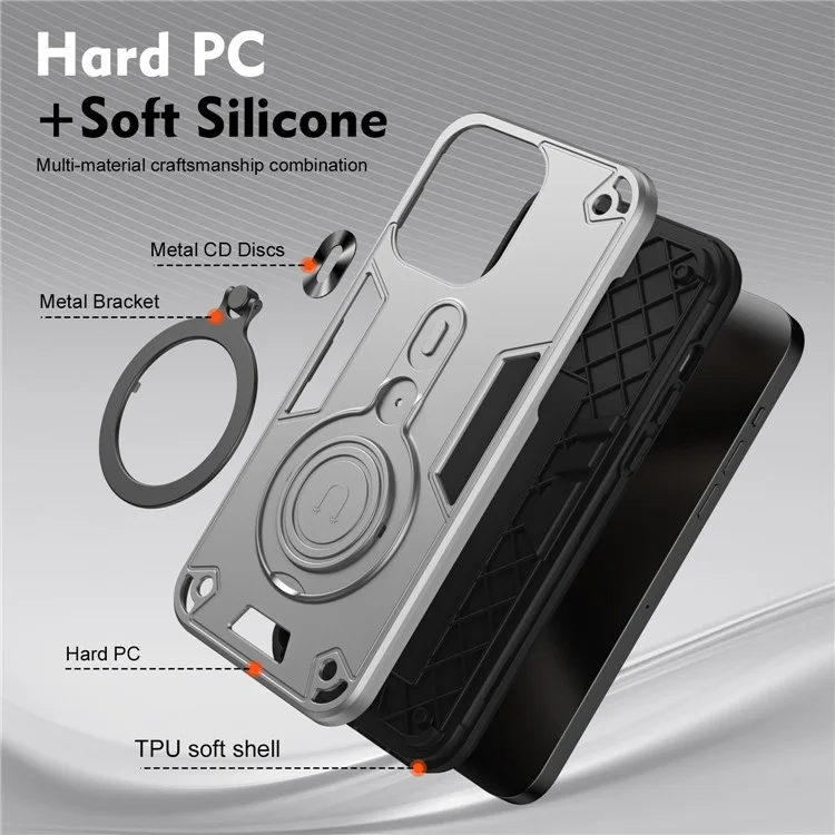 Para Iphone 14 Pro Case Rotable Kickstand PC+TPU Drop Protection Cover Phone - Plata